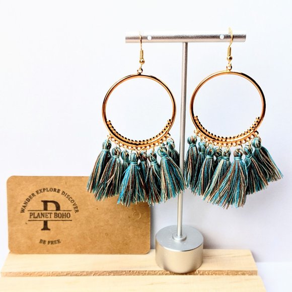 PLANET BOHO SHOP Jewelry - BOHO TASSLE FAN  DROP EARRINGS  + FREE GIFT